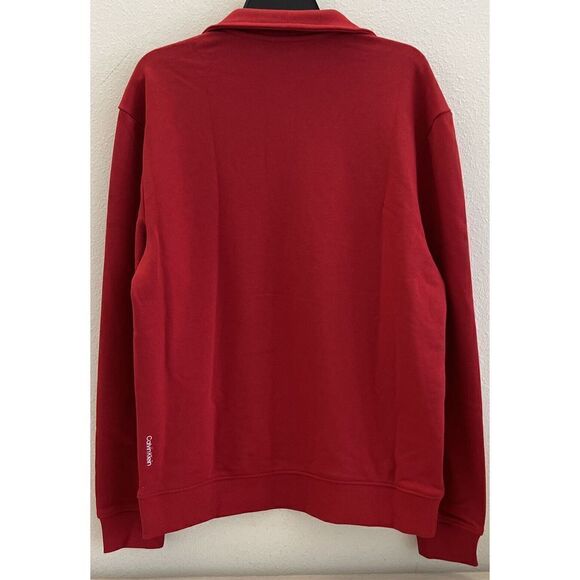 Calvin Klein Mens Sz M Chili Pepper Relaxed French Terry 1/4-Zip Logo Sweatshirt - Picture 2 of 7